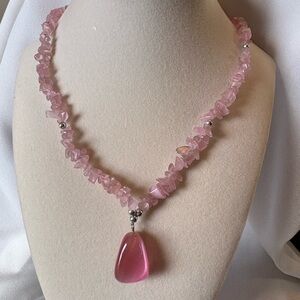 Vintage Rose Quartz Necklace with Pendant